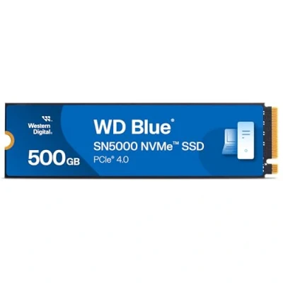 Bild av WD Blue SN5000 500 GB SSD, läshastigheter upp till 5 000 MB/s, NVMe intern PCIe Gen4, gratis Acronis True Image datamigreringsprogramvara, solid state enhet.