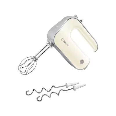 Bild av Bosch Elvisp Styline 500 Watt Cremefärgad 5 hastigheter Ergonomiskt handtag Lätt och enkel att hantera Stark motor Sladdlängd 1,4 m Diskmaskinssäkra vispar degkrokar MFQ40301