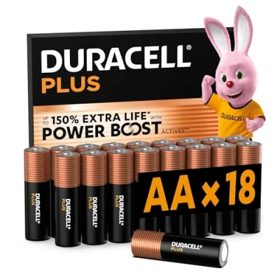 Bild av Duracell Plus AA batterier (18 pack) Alkaliska 1,5 V Upp till 100 % extra brukstid Tillförlitlighet för vardagliga enheter Plastfri förpackning 10 års förvaring LR6 MN1500