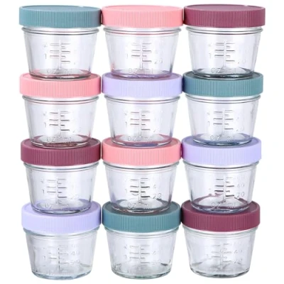 Bild av PERMUST 12 pack barngröt frysningsbehållare glas tilläggskost babytillbehör, 60 ml mikrovågsugnar babygröt behållare, läckagesäker barnmatsbehållare, barnmatsbehållare