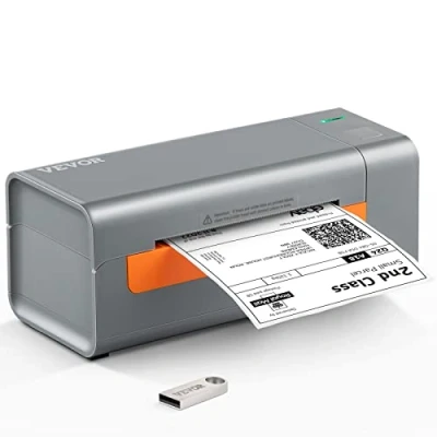 Bild av VEVOR termisk etikettskrivare, 203DPI 60st / min för 4x6 postpaket, USB anslutning och automatisk etikettigenkänning, stöd Windows/MacOS/Linux, kompatibel med Amazon, eBay, Etsy, UPS etc, grå