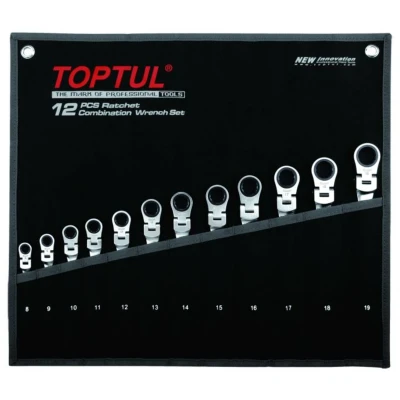 Bild av TOPTUL GPAQ1204 Kit de clés à fourche et polygonale cliquet 12 8,9,10,11,12,13,14, 15, 16, 17, 18, 19 Acier chrome vanadium