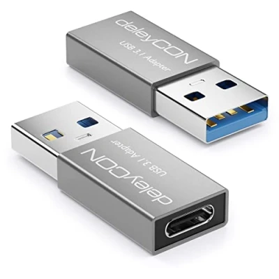 Bild av deleyCON USB C till Adapter [2 Stycken] Uttag A Kontakt 3.1 5 Gbit/s för PC Dator Bärbar Notebook Aluminium Silver