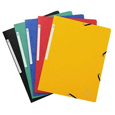 Bild av Exacompta Ref 5520E Elastiska mappar utan klaffar 240 x 320 mm i storlek, lämplig för att hålla A4 dokument, 400 gsm fläckig pressbräda blandade färger (paket med 5)