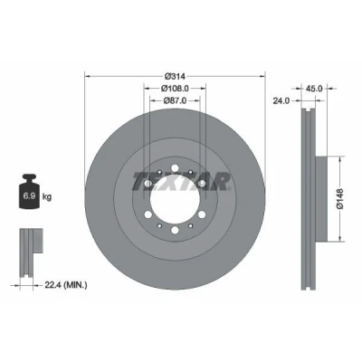 Bild av TEXTAR PRO 92144803 Disque de frein 314 24 06/10 108 ventilé l&#039;intérieur revêtu sans boulon fix roue, moyeu roue