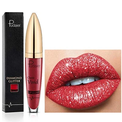 Bild av 18 färger Diamond Glitter Lipgloss Lipstick flytande läppstift matt glans, läppglans långvarig non stick slät och bekväm (08)
