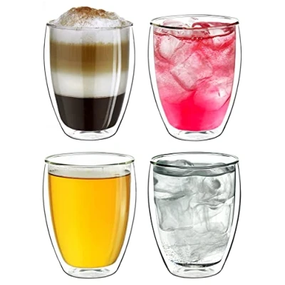 Bild av Creano Kaffeglas med dubbla väggar 250 ml isolerade cappuccinokoppar latte macchiato, te handgjorda värmebeständiga muggar 4 st (paket 1)