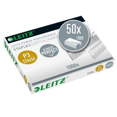 Bild av Leitz Power Performance häftklamrar P3 (26/6), 50 x 1 000 stycken, förzinkade, 5572000