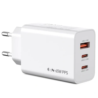 Bild av USB C laddare 65 W 3 port strömförsörjning GaN【2 1 A】 Snabbladdare PD kompatibel med MacBook Pro/Air/iPad/iPhone 16/15/14/13/Pro Max/Samsung Galaxy S22/S23/S24/surfplattor