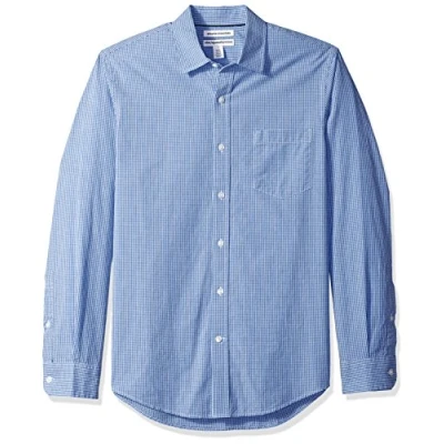 Bild av Amazon Essentials mäns Slim Fit långärmad poplin skjorta, blå gingham, Large