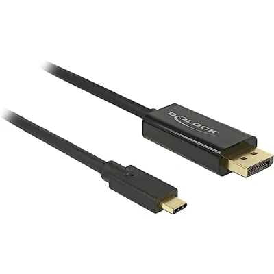 Bild av DeLock 85256 USBC till Displayport Kabel, 2m, UHD 4K, 60Hz, 21.6Gbps, DP Alt Mode 1.2, HDCP 1.4, Svart