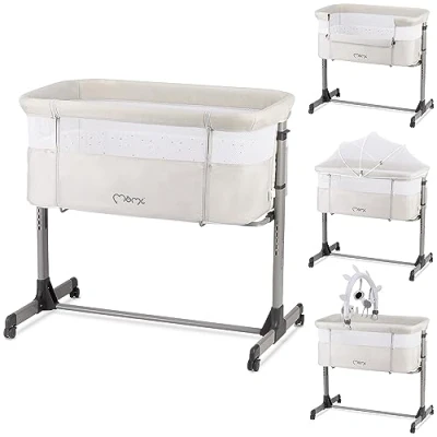 Bild av Momi REVO Multifunktionell sido och barnsäng, justerbar i 6 steg från 72 till 82 cm, med hjul, inklusive madrass, fästremmar, insektsskydd bygel leksaker