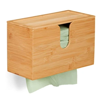 Bild av Relaxdays Dispenser för pappershanddukar, med lock, H2 H x B D 17 27 13 cm, upphängning, bambu, natur