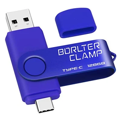 Bild av BORLTER CLAMP 128 GB USB typ C flashenhet, 3.0 minnessticka hopp enhet 2 i 1 för Android telefoner Samsung Galaxy S10/S9/S8/Note 9, LG, Huawei, surfplattor och dator (blå)