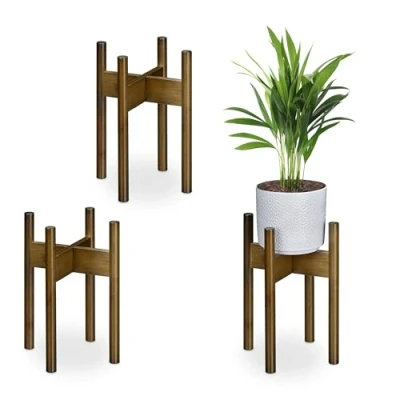 Bild av Relaxdays Bambu Växtställ, set om 3, krukor inomhus, blomkrukor upp till D: 20 cm, blomkrukshållare, brun