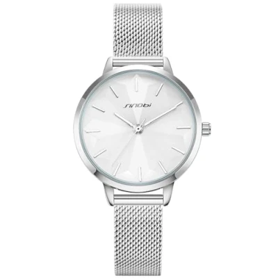 Bild av Alienwork Klocka Dam Silver Mesh Armband Vit Elegant