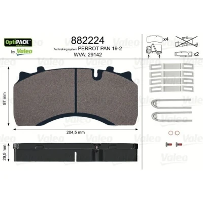 Bild av VALEO 882224 Jeu de plaquettes frein OPTIPACK contact signal d&#039;usure exclu, avec du palpeur intégré vis/boulons