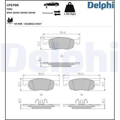 Bild av Bromsbeläggssats, skivbroms DELPHI LP3700