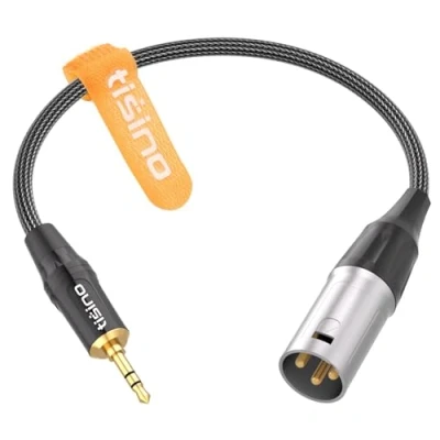 Bild av Tisino 3,5 mm TRS till XLR balanserad kabeladapter, guldpläterad 1/8 tum minikopp Aux hane mono ljudkabel för mobiltelefon, bärbar dator, högtalare, mixer 30 cm