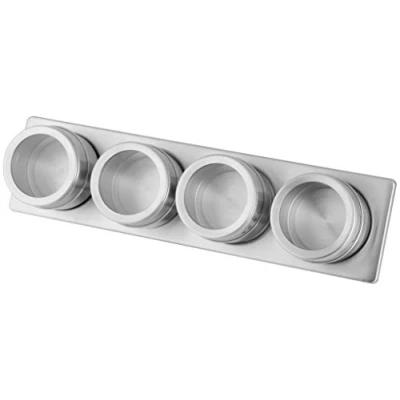 Bild av Fackelmann 42122 magnetlist med 4 burkar, förvaring för kryddburkar, kryddhylla fastsättning på väggen (färg: silver/transparent), antal: 1 låda, burkar