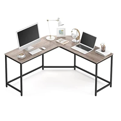 Bild av VASAGLE hörnbord, L format datorbord, kontorsbord, studie, hemmakontor, spel, platsbesparande, enkel montering, industriell design, grått och svart LWD073B02