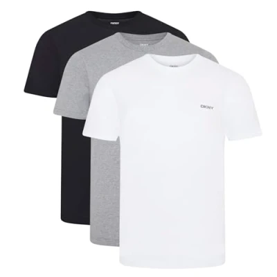 Bild av DKNY Herr 3 pack t shirt 100% bomull designer myskläder kortärmad, svart/vit/grå marl, XL