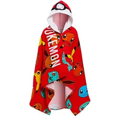 Bild av Pokemon Kapuschonghandduk i 100% bomull för barn Poncho Pokeball Pikachu Strandhandduk Badhandduk Simning Omslag Byttskydd, Röd