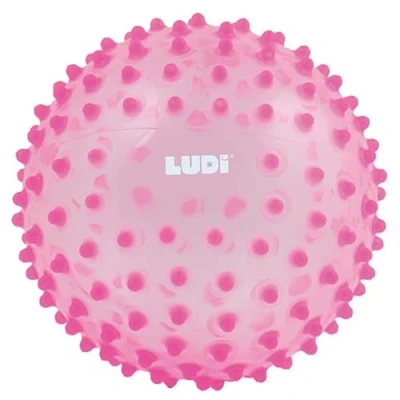 Bild av Ludi Rosa massageboll Sensorisk uppvaknande för spädbarn från 6 månader mjuka pinnar stimulering, fingerfärdighet och koordination 100% PVC tvättbar Ø 20 cm lindrar tänder främjar