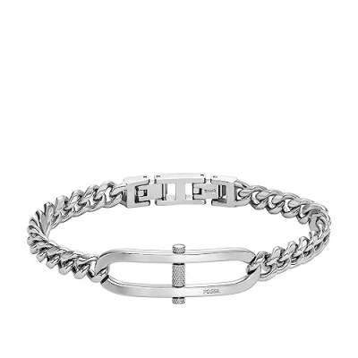 Bild av FOSSIL armband för män Heritage, D Link rostfritt stålkedjearmband, längd: 185mm +15mm, bredd: 44.4mm, höjd: 16.8mm, JF04468040, Glänsande silver