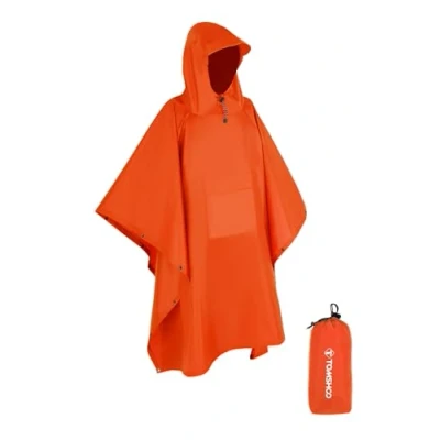 Bild av Tomshoo Regnponcho, regnrock, vattentätt campingtält, presenning, multifunktionellt 3 i 1 regnskydd för jakt, camping, vandring och cykling, Orange