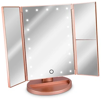 Bild av Navaris LED sminkspegel vikbar stående spegel upplyst makeupspegel 2 vägs 3 förstoringsspegel matt vit