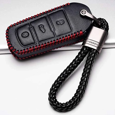 Bild av YJADHU Läder fjärrkontroll bilnyckelfodral nyckelskal, passar till Volkswagen VW Passat CC B6 B7 B7L R36 Maogotan B5 3C,6