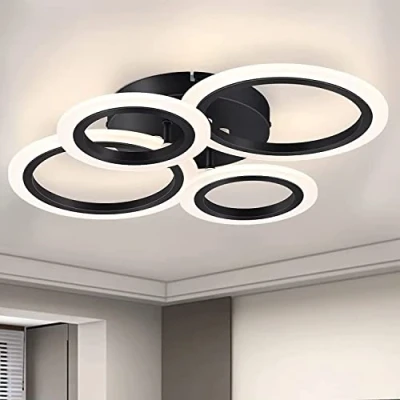Bild av 48W modern LED Taklampa svart med 4 ringar och fjärrkontroll, lämplig för kök, vardagsrum, sovrum, dimbar ljusstyrka, färgtemperatur