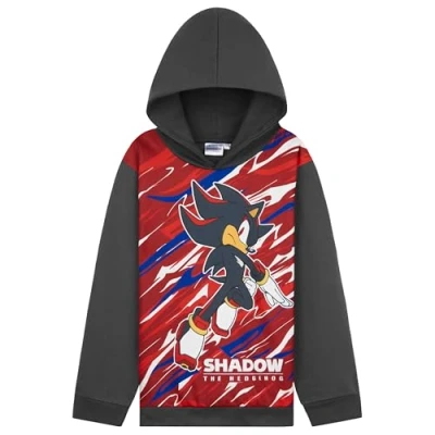 Bild av SONIC THE HEDGEHOG huvtröja för pojkar tonåringar skuggknogar svansar varm jumper ledig pullover, Svart/rött, 5 6 år