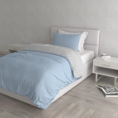 Bild av Italian Bed Linen Parure Täcka Natural Färg, Ljusblå/Ljusgrå, En Square och Halv
