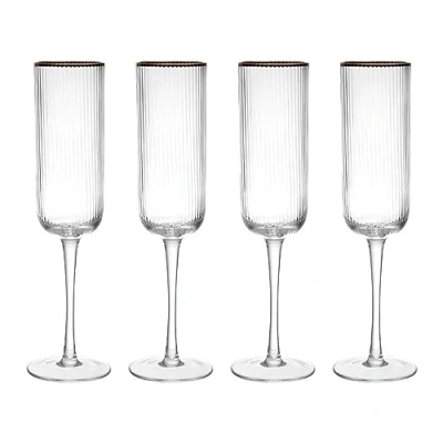 Bild av MIKASA Sorrento räfflade champagneglas i kristall med guldkant och bred form, 200 ml, set 4 blyfria, klara fina glasögon, snygg design för firanden