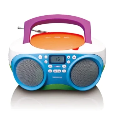 Bild av Lenco SCD 41 CD spelare för barn radio stereosystem boombox FM USB anslutning MP3 2 x 1 W RMS effekt nät och batteridrift färgglad