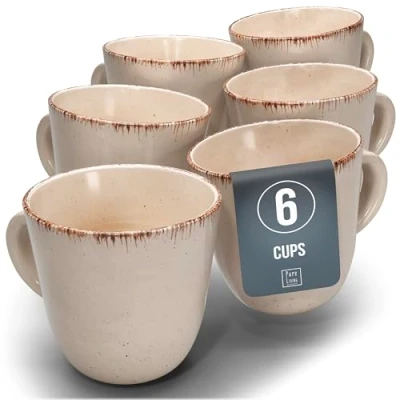 Bild av Muggar i set, vintagemugg, tekoppar, kaffekopp servis Pure Living kaffekoppar set med 6 rustika stengodskoppar för personer, kaffekoppar, porslinsset, beige