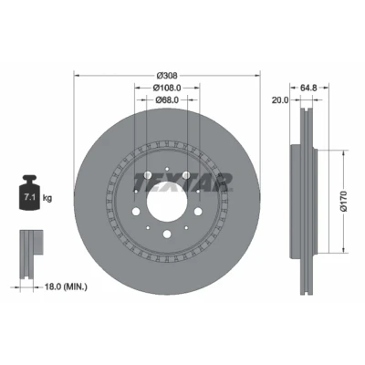Bild av TEXTAR 92126800 Disque de frein 308 20 05/10 108 ventilé l&#039;extérieur sans boulon fix roue, moyeu roue VOLVO: XC90 I