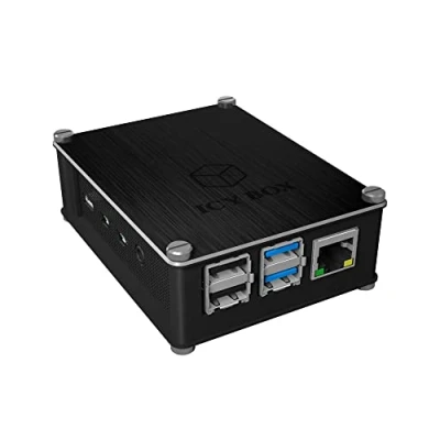 Bild av ICY BOX Raspberry Pi 4 hölje, utbytbar aluminium och akryl, luftgenomsläppligt sidogaller, kylfläns