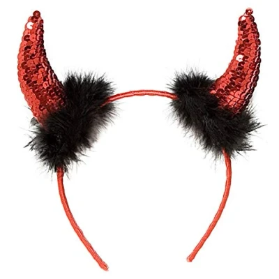 Bild av Röd paljett djävulshorn tillbehör för Halloween Lucifer Satan fin klänning