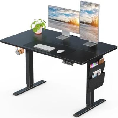Bild av ErGear stående skrivbord justerbar höjd hem kontor skrivbord, 100 x 60 cm elektriskt med förvaringsväska, hörlurskrok för datorarbetsstationer skrivbordsminne