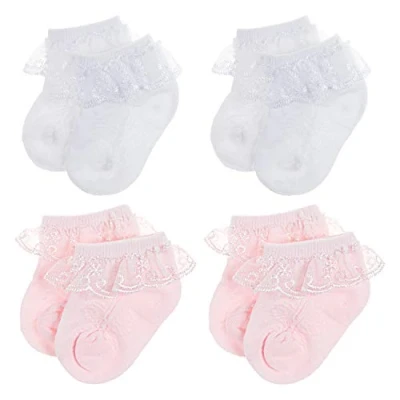 Bild av DRESHOW Spetssockor med Rosett Baby Frilly Nyfödda Småbarn Flickor Strumpor Ankelklänning Strumpa