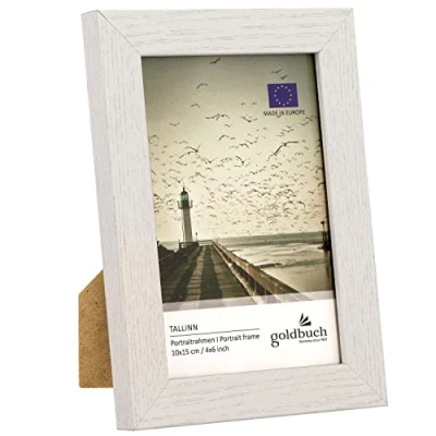 Bild av goldbuch 92 0394 Bildram Tallinn av trä, fotoram för bild i 15 x 20 cm format, porträttram med stativ och vägghållare, enkel ram MDF, fotoram, vit