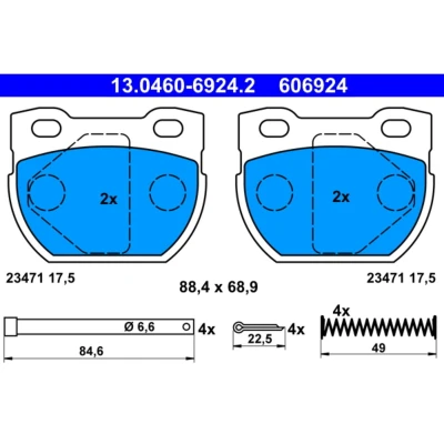 Bild av ATE 13.0460 6924.2 Jeu de plaquettes frein non préparé pour indicateur d&#039;usure, contact signal d&#039;usure exclu avec accessoires