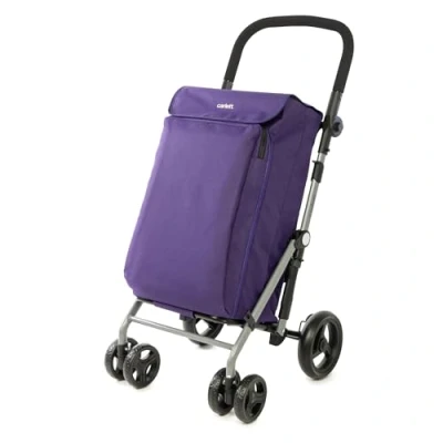 Bild av Carlett Lite Family Lett470 Shoppingvagn Hopfällbar vagn för stormarknad 4 hjul Justerbart styre och säkerhetsbroms 58L utdragbar väska 12L termisk Violett