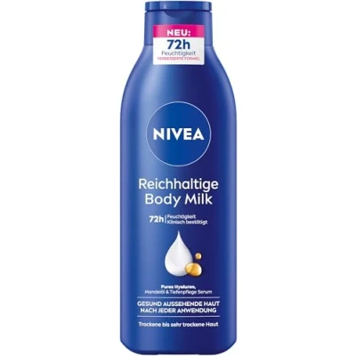 Bild av NIVEA Rik Body mjölk, intensivt närande kroppskräm med ren hyaluron, mandelolja och djupvårdsserum, lotion för torr hud (250 ml)