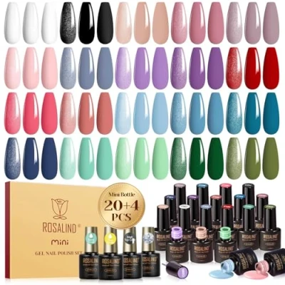Bild av ROSALIND UV nagellacksset, 24 stycken gel nagellack vit svart naken lila blå grön