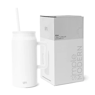Bild av Simple Modern 5 oz mugg tumlare med handtag och sugrörslock Återanvändbar isolerad rostfritt stål stor reseflaska gåvor för män, kvinnor, mamma, pappa Trek Collection 55 Vintervit