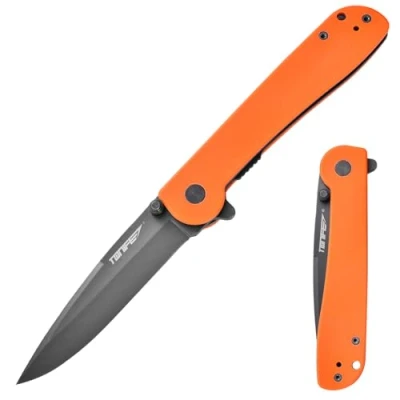 Bild av TONIFE Guiding Star Fällkniv med Fickklämma, Halkfri Enhandskniv för EDC, 8Cr14MoV Blad och G10 Handtag Utomhusbruk Camping (Orange + Grå Titan)
